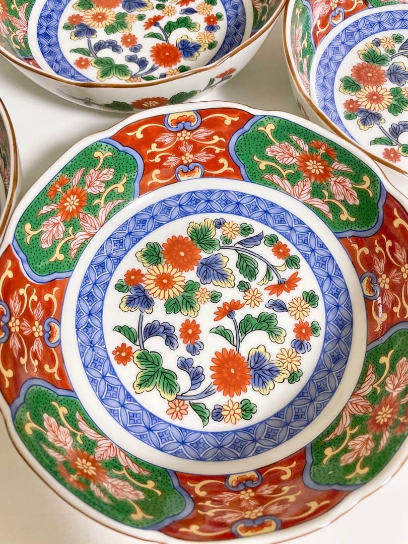 Amazon.co.jp: 有田焼 京紫龍峰 赤絵 花 中鉢 5客 : ホーム＆キッチン