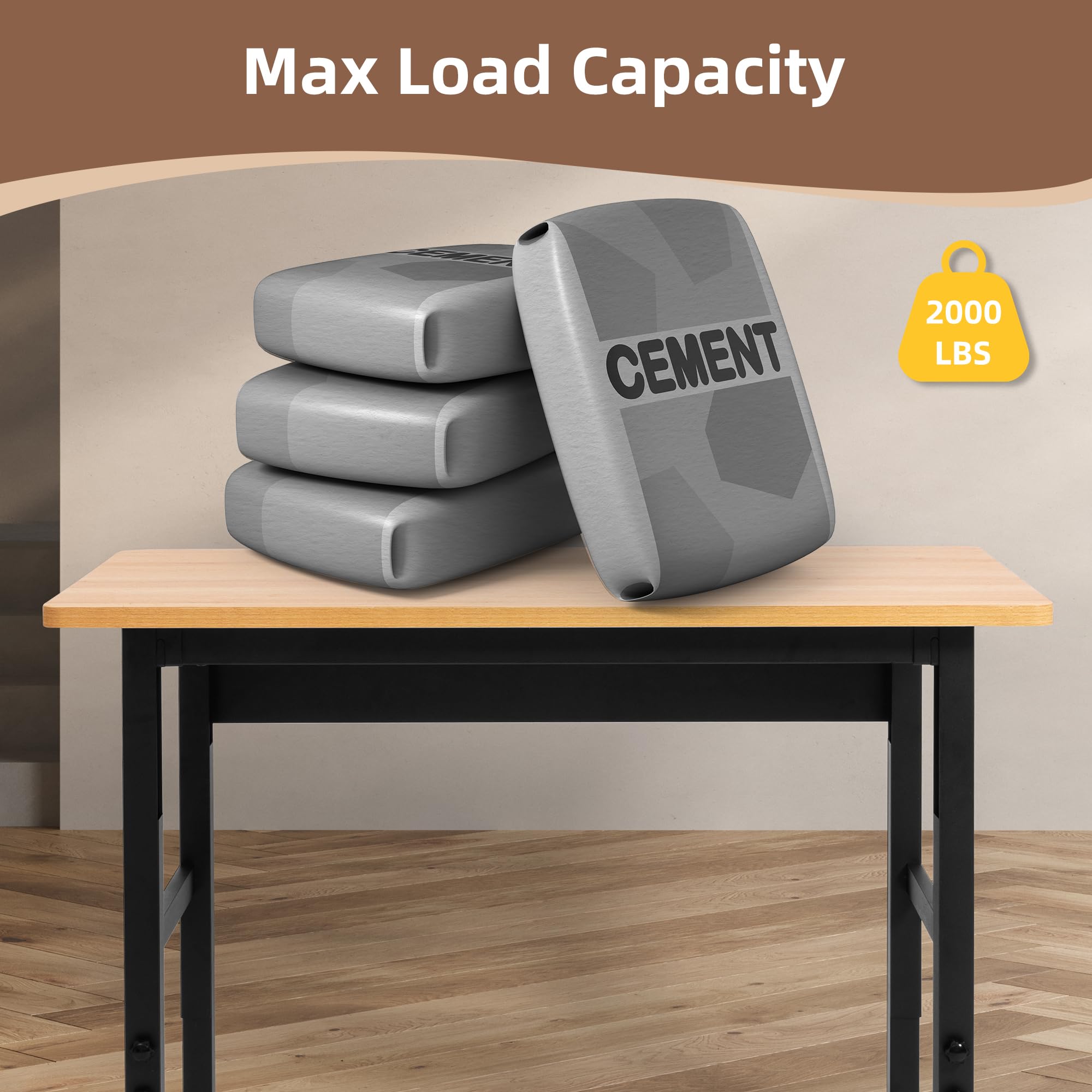 Banco de trabajo ajustable con ruedas, mesa de trabajo con ruedas para garaje, banco de trabajo de madera dura de gran capacidad, mesa de trabajo resistente para taller, oficina, garaje, hogar