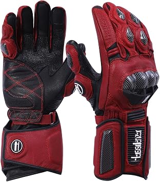 Harssidanzar Carbon Fiber Leather Motorcycle Gloves for Men & Women KM045UK