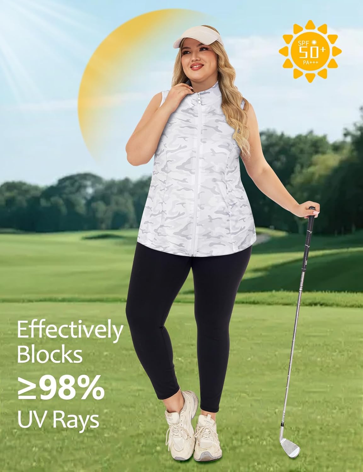Misyula Style Plus Size Womens Golf Shirt Sleeveless Quick Dry Full-Zip Workout Tank Tops with Pockets XL-5XL