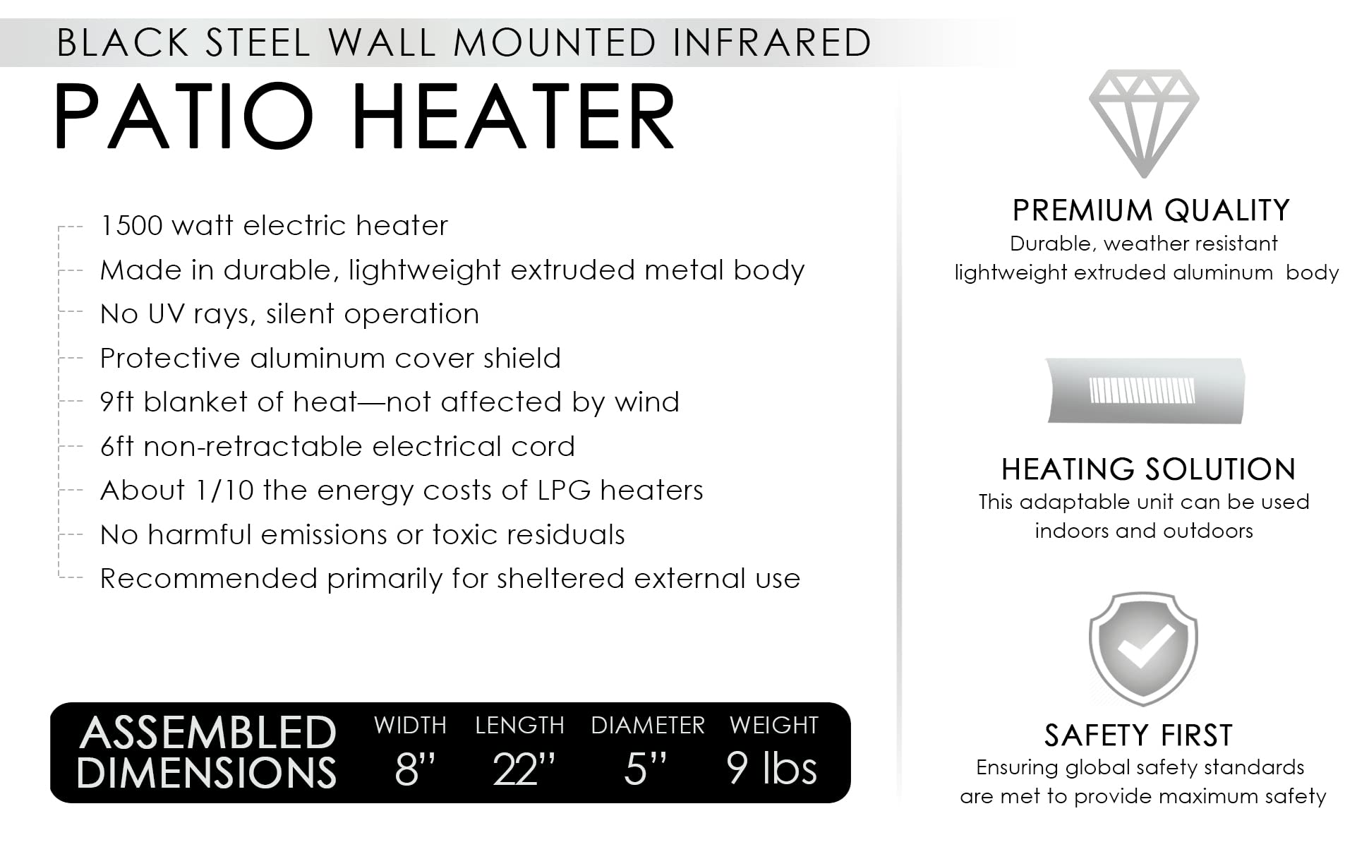 Fire Sense Indoor/Outdoor Wall-Mount Infrared Heater, Black : Amazon.ca:  Patio, Lawn u0026 Garden