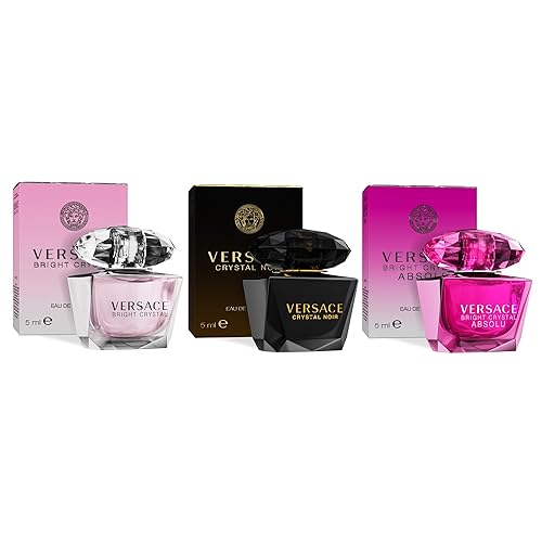 Versace Perfume para Mujeres Juego de 3 Mini, Bright Crystal, Crystal Noir, Bright Crystal Absolu, Perfume para Mujeres Juego de Muestras de
