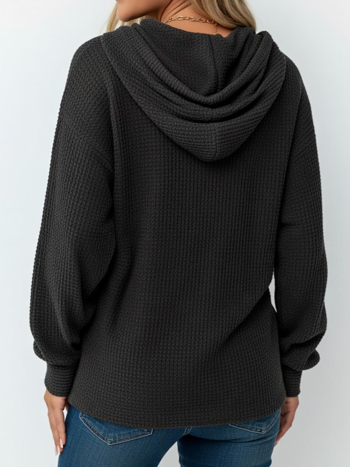 Women's Lightweight V Neck Long Sleeve Hoodie Sweatshirt Comfortable Knitting Casual Pullover