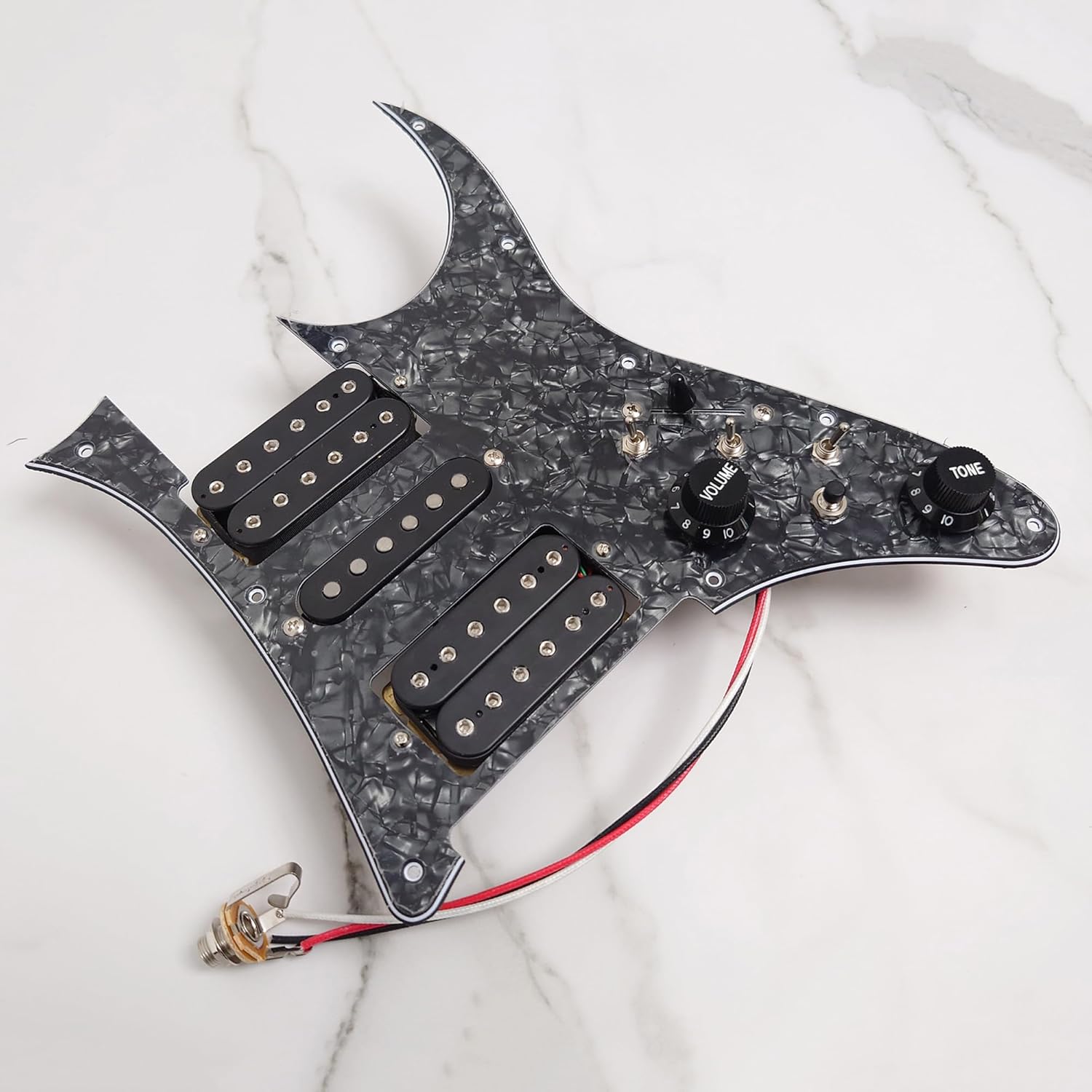 HSH Guitar Prewired Loaded Pickguard for Ibanez RG Electric Guitar, Alnico 5 Single Coil and Humbuckers Pickups with Coil Splitting, with Mute Switch Set (Black Pearl)