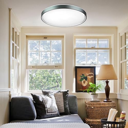 Miniatura 9 de DLLT - Lámpara de techo redonda de cristal de 45 W, moderna lámpara LED regulable cerca del techo, lámpara de techo azul de 20 pulgadas para