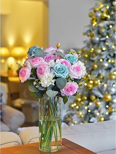 Miniatura 127 de FiveSeasonStuff 12 tallos de flores artificiales, rosas de seda de tacto real para decoración de bodas, ramos de novia, centros de mesa, fiestas y 9