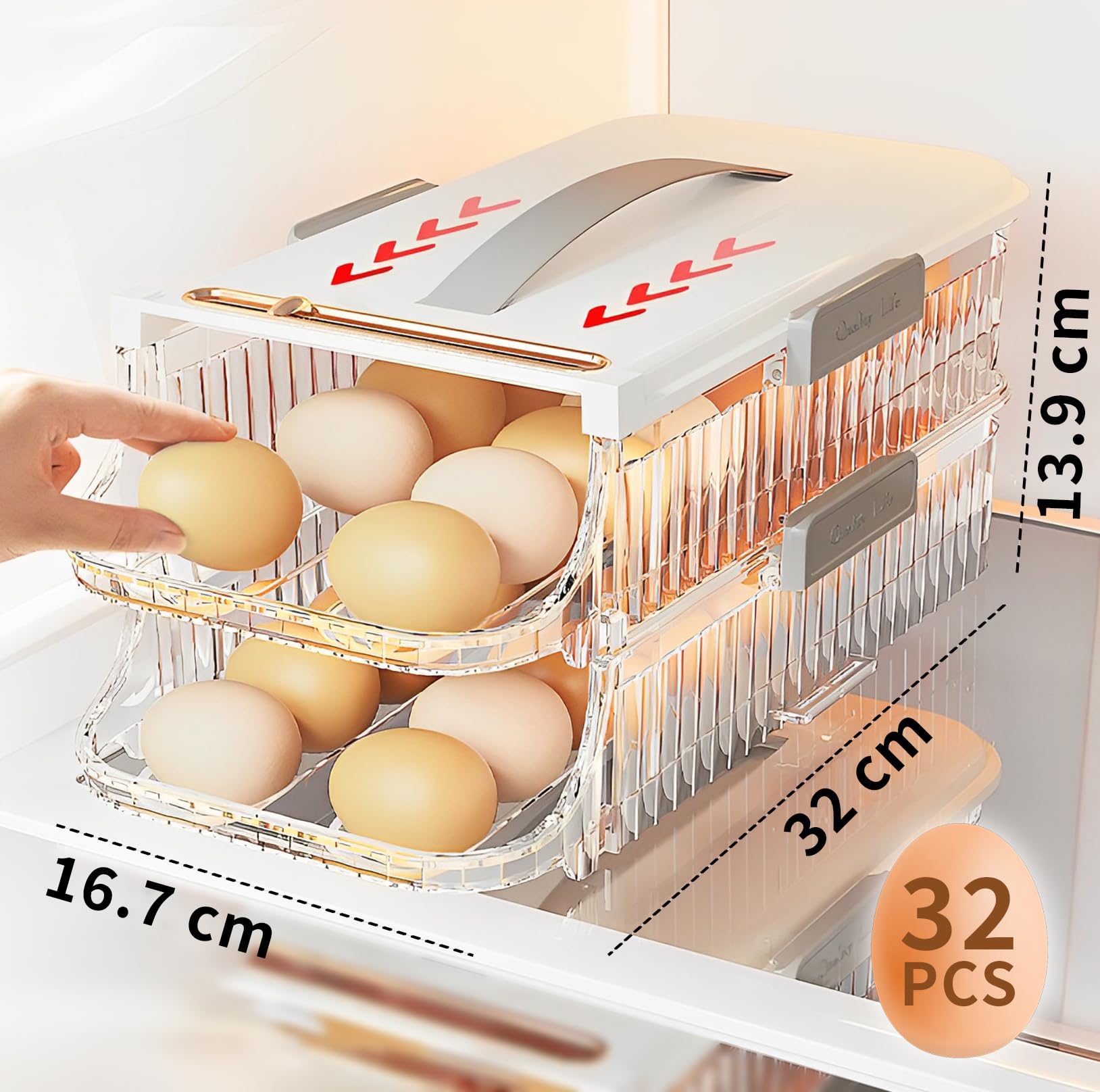 utosday Eierhouder voor koelkast, dubbele automatische eierhouder