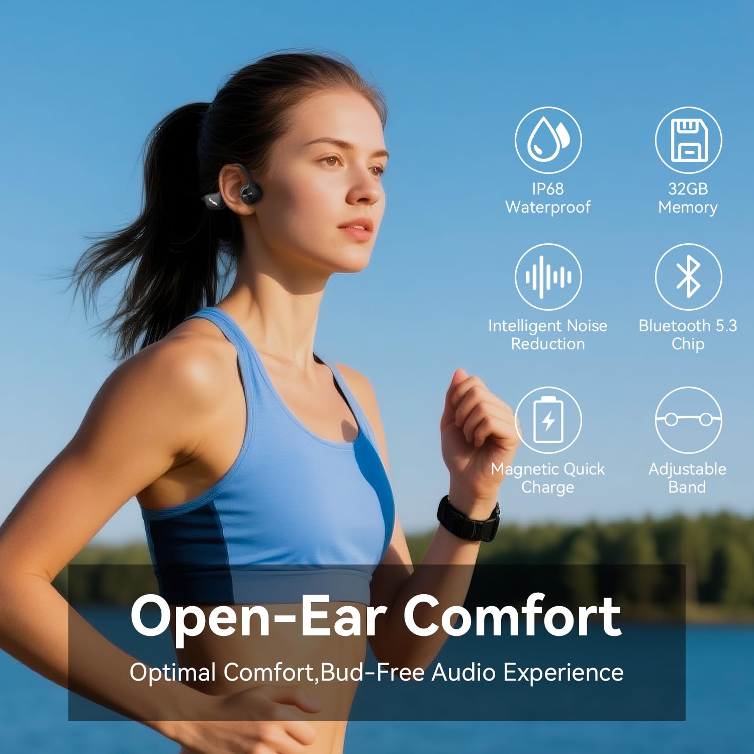Casque Conduction Osseuse Bluetooth 5.3, Ecouteur Waterproof Natation, Mémoire MP3 32G Intégrée, Lecteur MP3 Étanche IP68, Écouteur Natation pour Course à Pied, Natation, Cyclisme