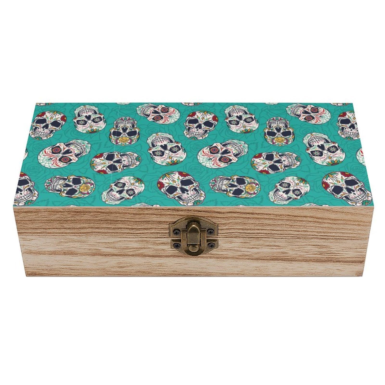 CGSBNGHA Vintage Mexican Sugar Skulls Wooden Storage Boxes with Lid Memory Box Decorative Organiser for Office And Home