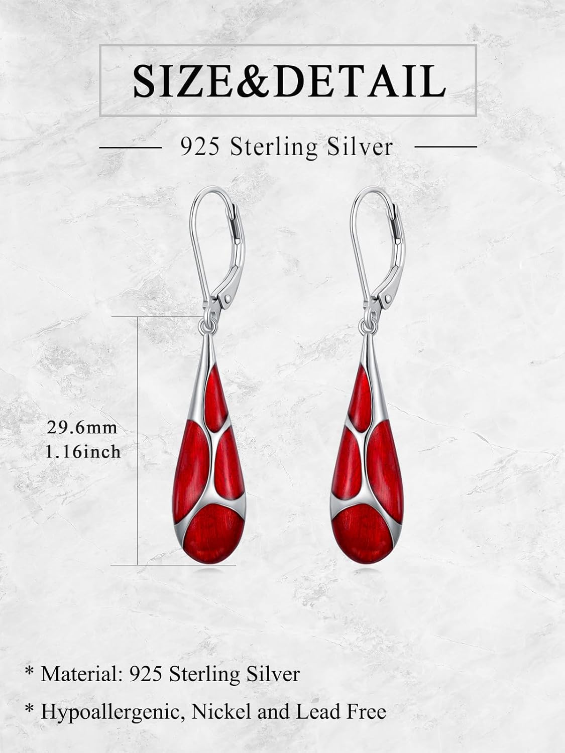 Teardrop Earrings for Women 925 Sterling Silver Enamel Dangle Earrings Jewelry Birthday Valentine's Day Gifts for Her - Image 4
