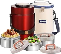 Vista 9 de Termo mejorado de 67 onzas para comida caliente, Termo de comida apilable de 3 capas, Frasco termo para sopa con bolsa aislada, Ideal para oficina