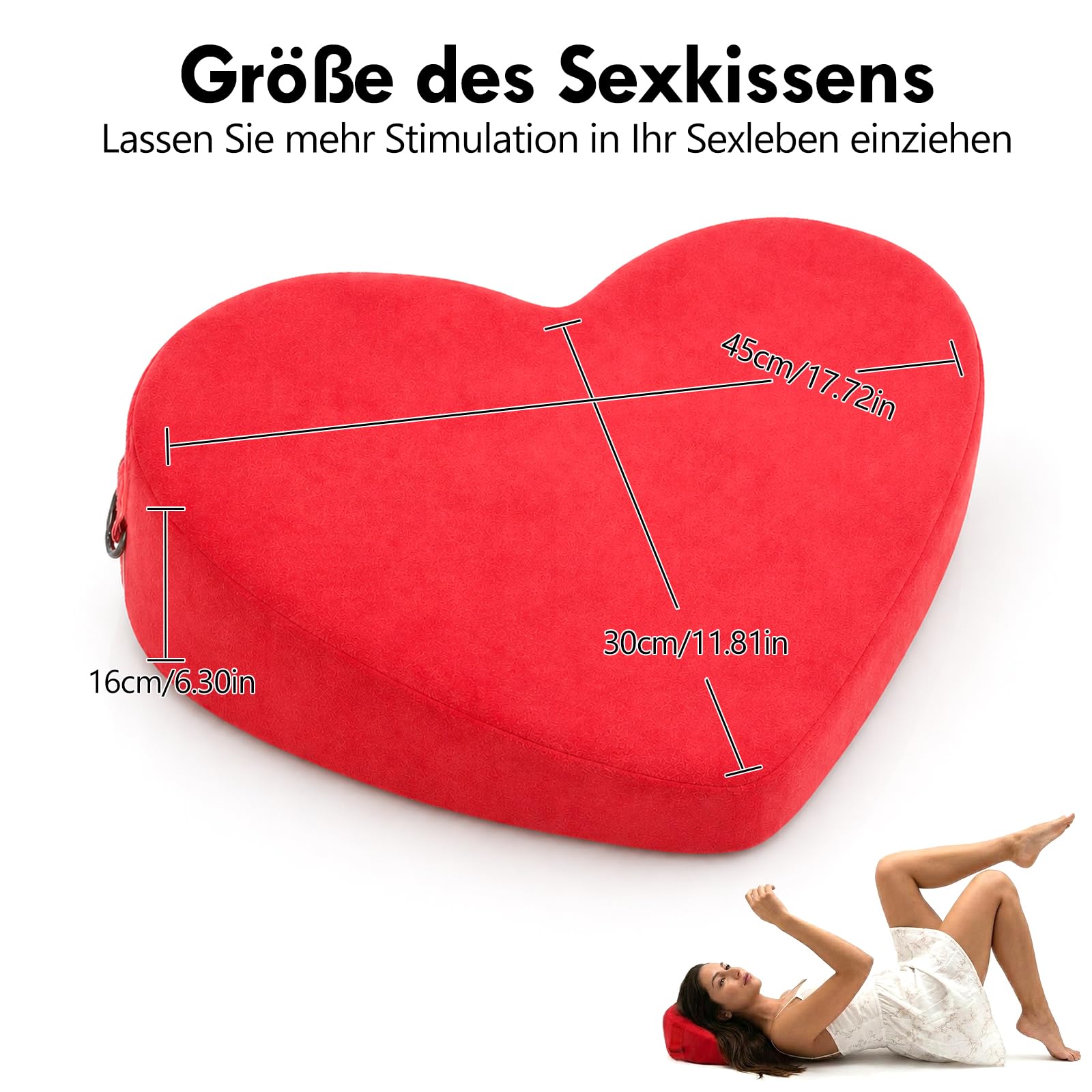 Sex Kissen Herzförmiges für Paare, Liebeskissen & Positionierungskissen Sexkissen, Sex Pillow Angeschrägtes Keilkissen als Paarkissen für Komfort Erotik Kissen & Ramps (Rot)