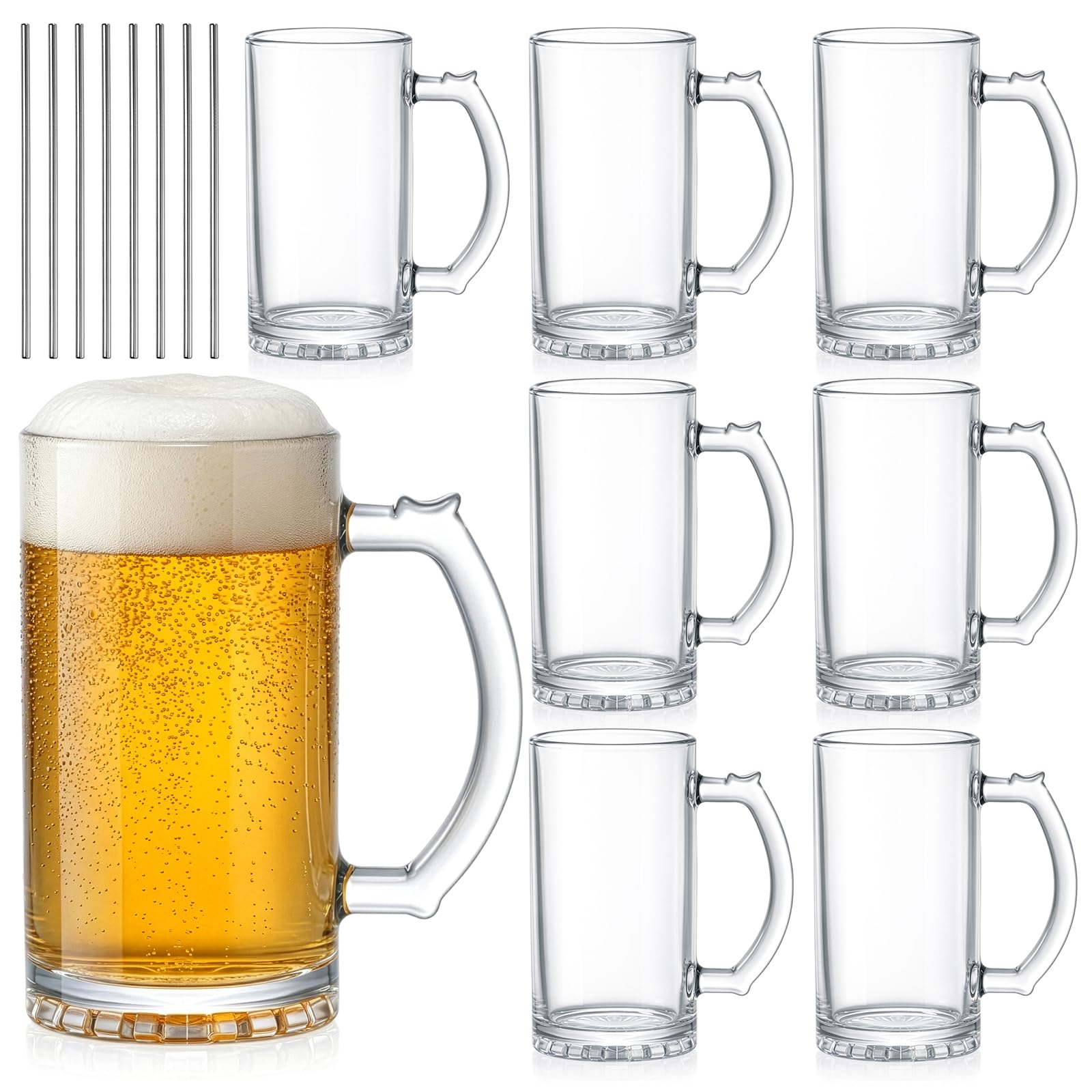 ヲ*ハ様 conix beer glass 3セット Okllen 8 Pack Glass Beer Mugs Set, 16 Oz Large Beer Glasses with