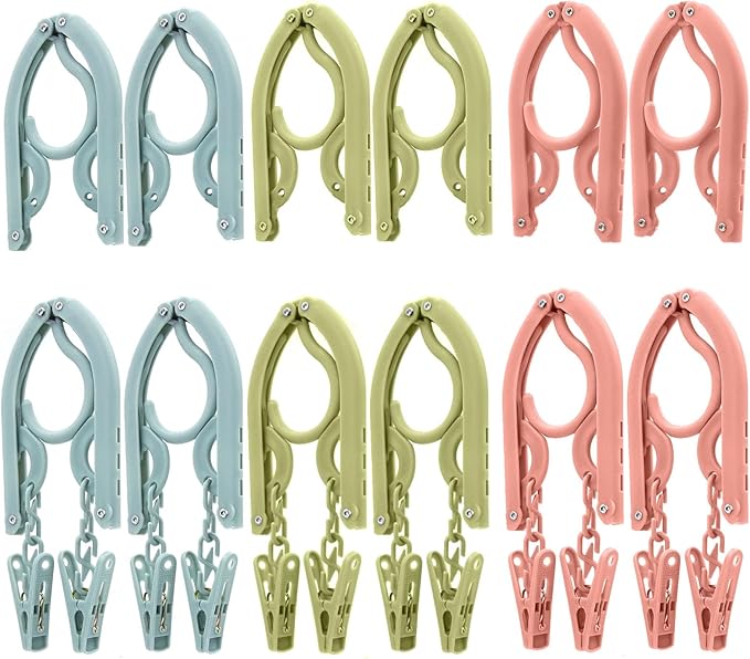 12 Stück Faltbare Kleiderbügel Reise Aufhänger mit Clip Tragbare Reise Falten Plastik Kleiderbügel für Zuhause Hotel Reise Outdoor Camping, 3 Farben