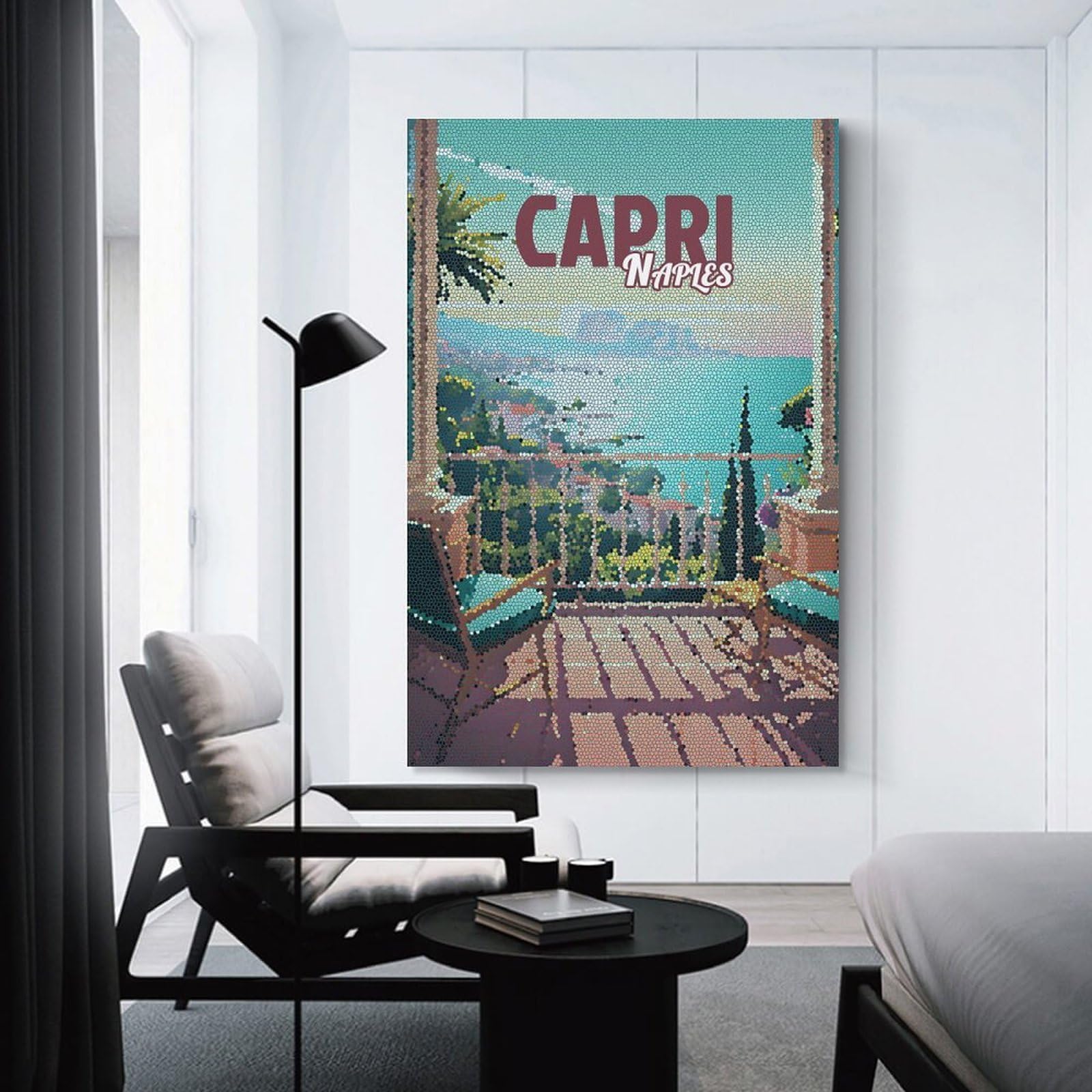 Junmoney Unframe-Style-13 Canvas Wall Picture Capri Naples Vintage Mosaic, 24X36inch(60X90cm), For Office, Study Or Home Workspace, Canvas Wall Decor For Creative Rooms