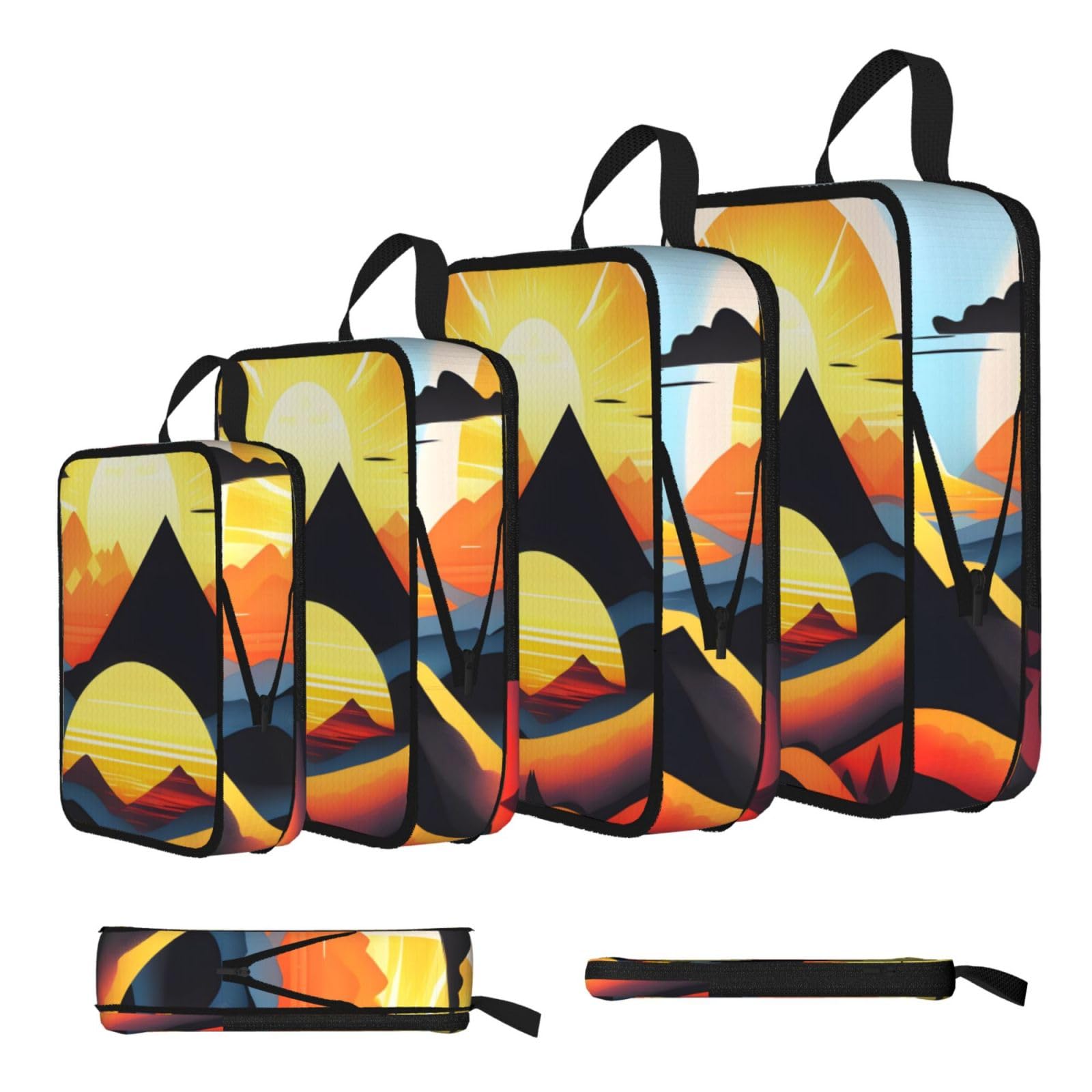 Sxzvvbn Black Sunrise Mountain Compression Packing Cubes 4 Piece Set