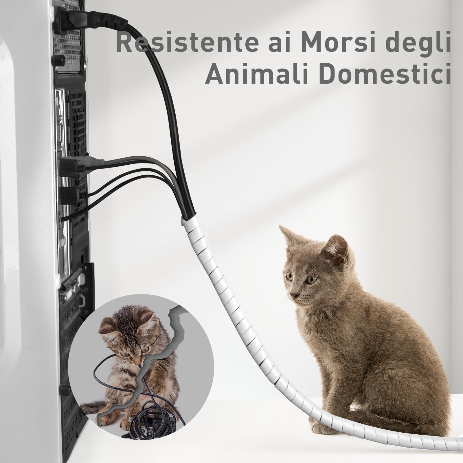 AGPTEK 6M Raccogli Cavi Spiralato, Guaina per Cavi di Diametro di 12-25mm, per mettere in ordine cavi PC, TV ecc (Bianco)