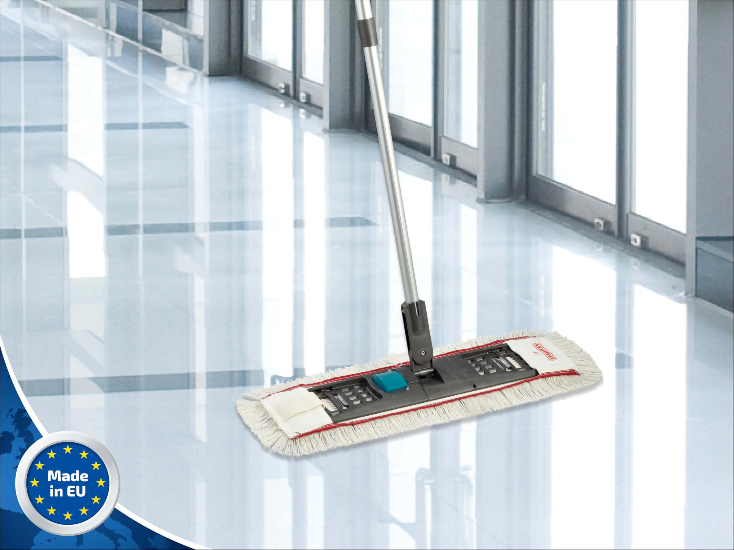 Leifheit Professional Flachwisch-System mit 360°-Gelenk, Bodenwischer mit patentierter Fußtaste für trockene Hände, Schrubber mit Anti-Rutsch-Griff