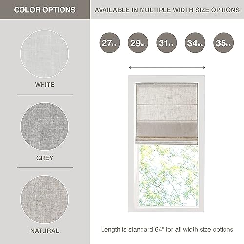 Miniatura 5 de Madison Park Kyler - Persianas romanas sin cordones, un panel, tela de mezcla de lino ligera, diseño natural, fácil instalación, filtro de luz,