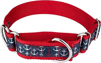 Country Brook Petz Anchors Away Signature Nylon Martingale Adjustable Dog Collar, No Buckle - 1 1/2 Inch Wide - Medium