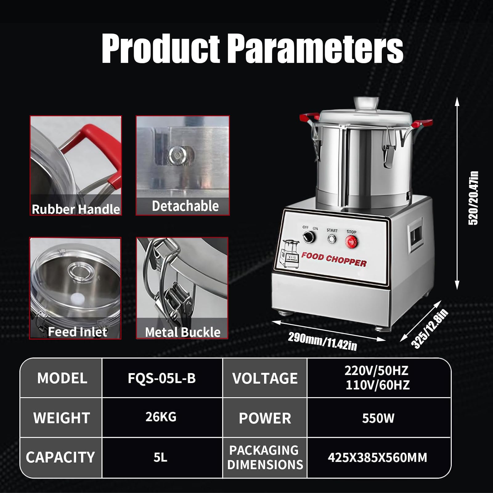 Robot da Cucina Professionale con capacità 5L/7L/10L/15L - Tritatutto Elettrico 1400W in Acciaio Inox 201, Multifunzione per Bar, Ristoranti e attività di Ristorazione Collettiva 5L