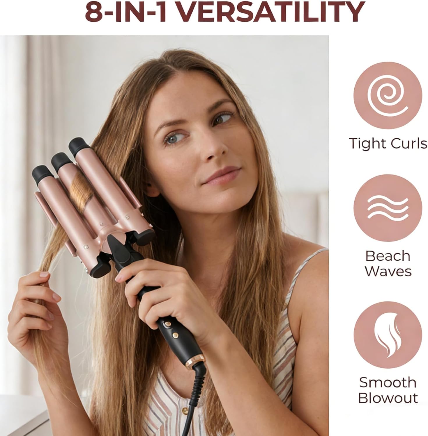 Ideal Swan 8 in 1 Curling Iron Set with Interchangeable Ceramic Curling Wand, Thermal Brush & Flat Iron (0.35"-1.25”) – Professional Hair Curler Kit for Waves, Curls & Sleek Styles, Gifts for Women