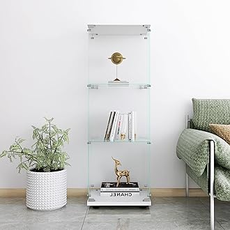 Yoluckea 3 Shelves Glass Display Cabinet with Door,Floor Standing Clear Glass Curio Cabinet Collection Display Case for Living Room Bedroom 49.41”x15.16”x13.58” White (Quick Assembly)