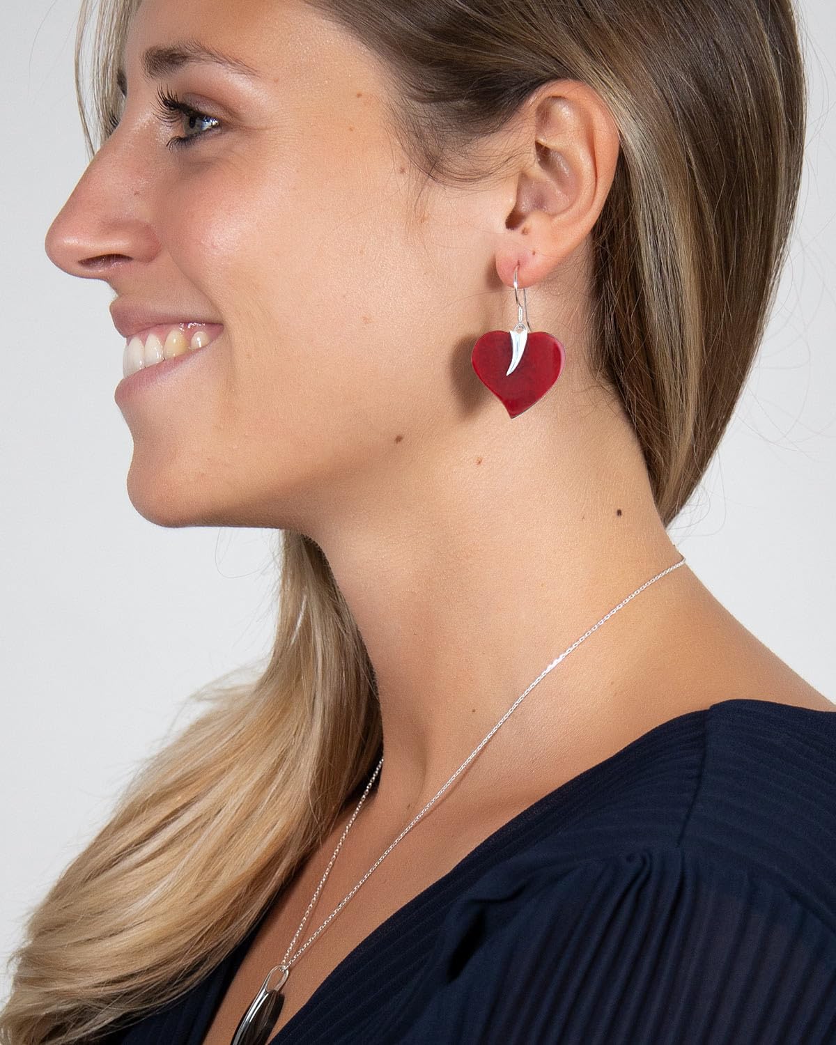 Aden Boucles Oreilles Argent 925 Corail Rouge Cœur Crochet