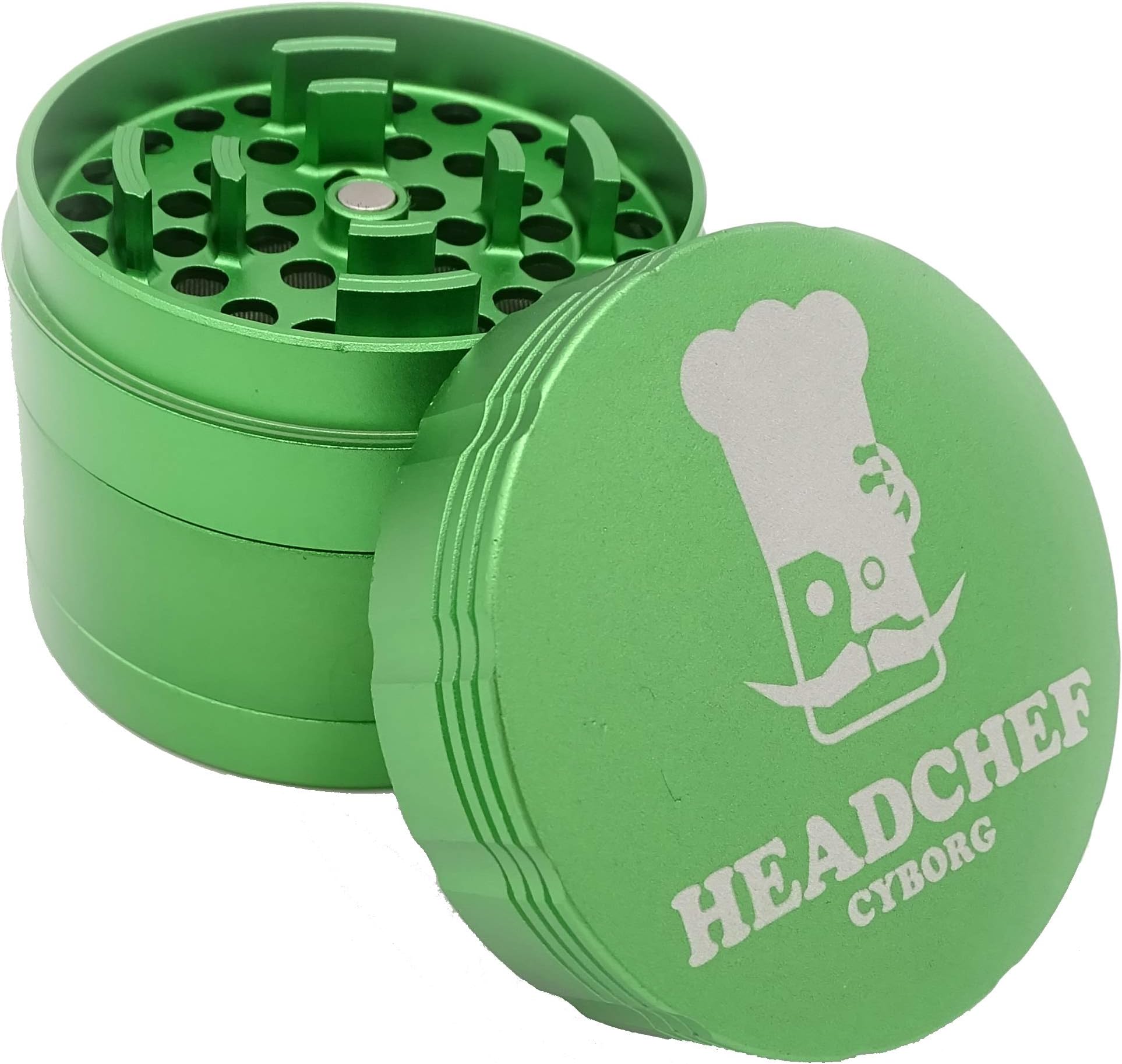 Headchef Cyborg Premium Quality Metal Herb Grinder, No Thread Easy Lock System, 4 Piece Grinder 62mm (Gamma Green)