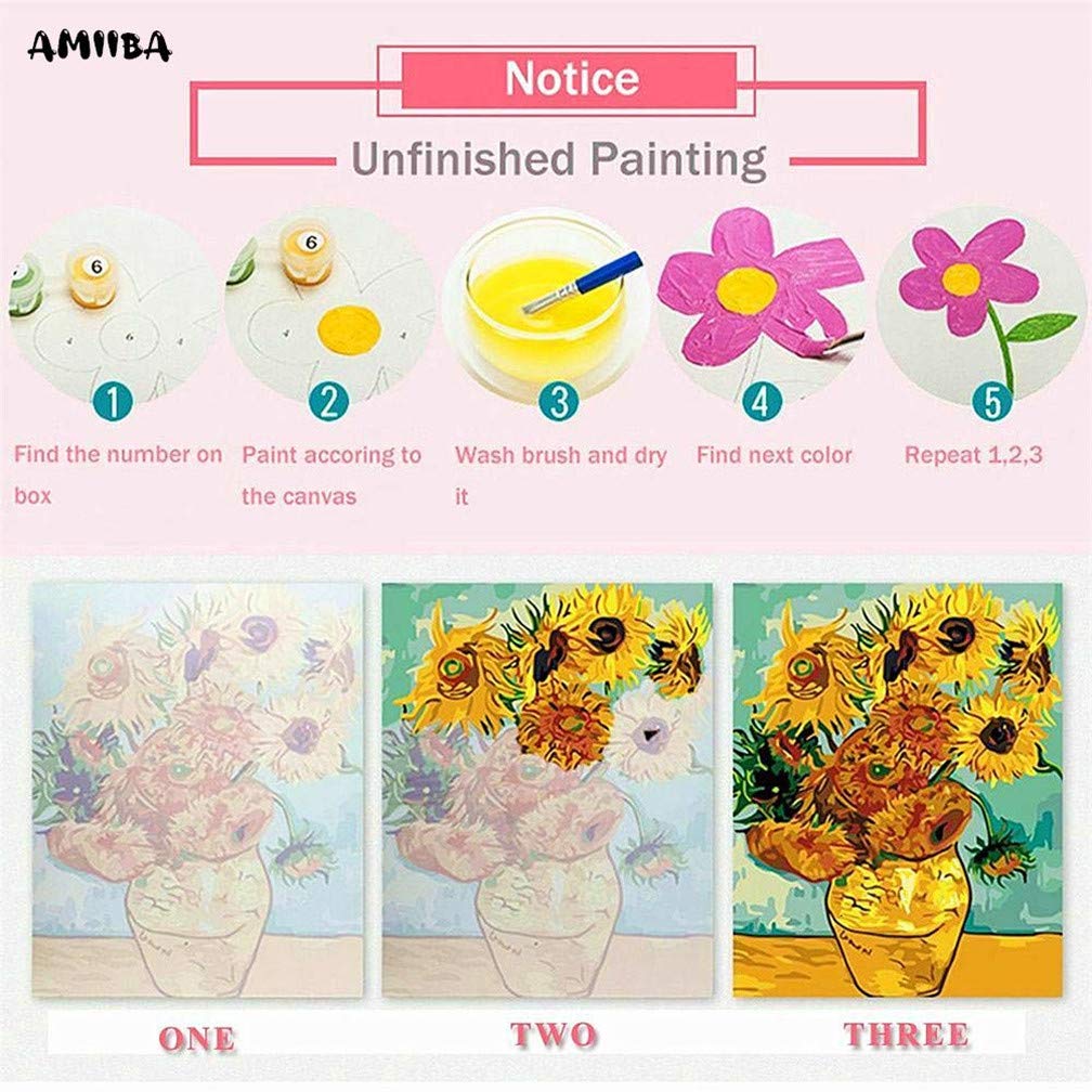 Kit Pittura Ad Olio Con Numeri WOWDECOR, Tela 50,8x40,6 Cm Motivo Fiori Lavanda Tramonto Viola (Z47), Senza Cornice, Hobby Creativo