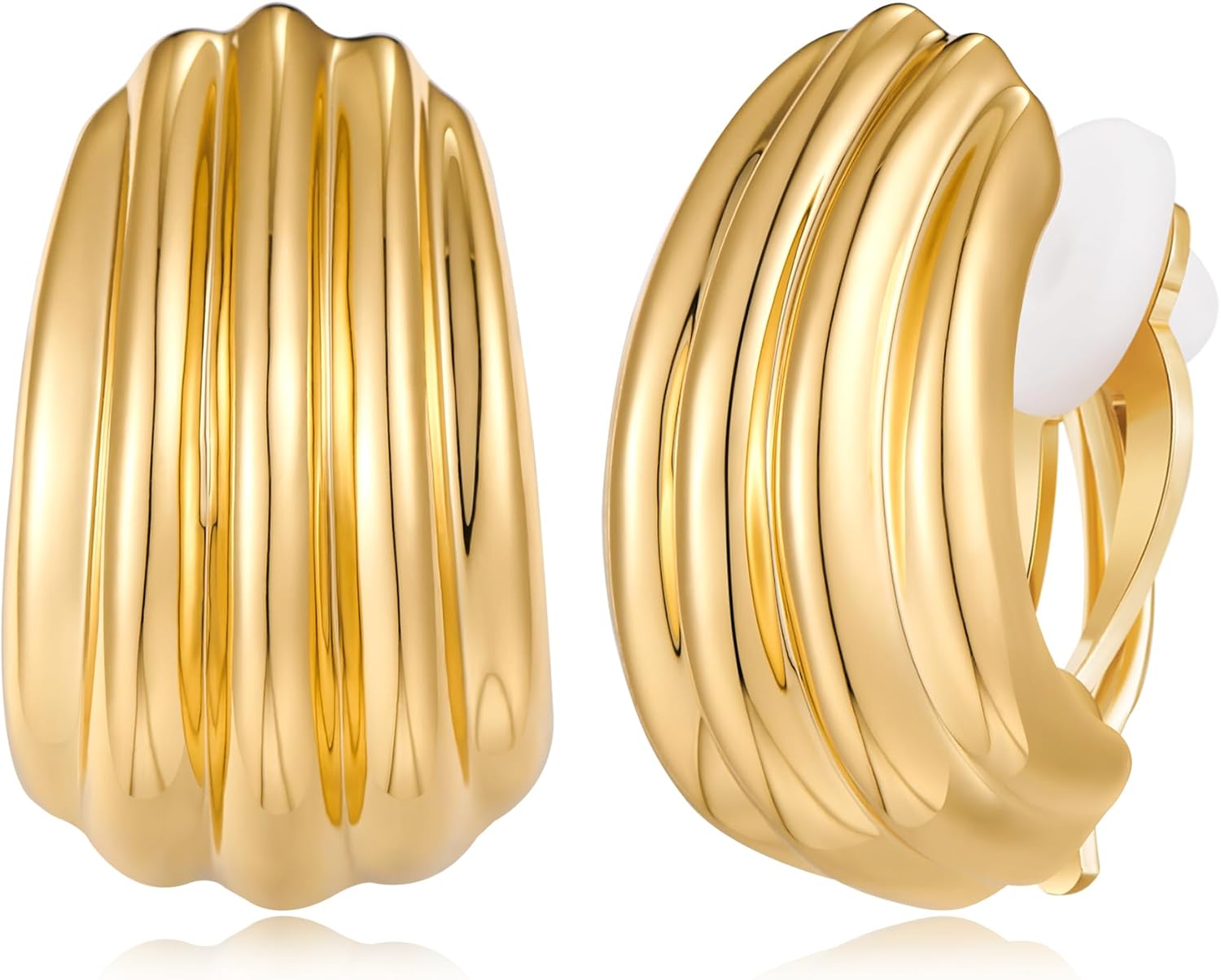 MUYAN Gold Silver Chunky Clip on Earrings for Women Curved Square Thick Clip Earrings Everyday Lightweight Jewelry