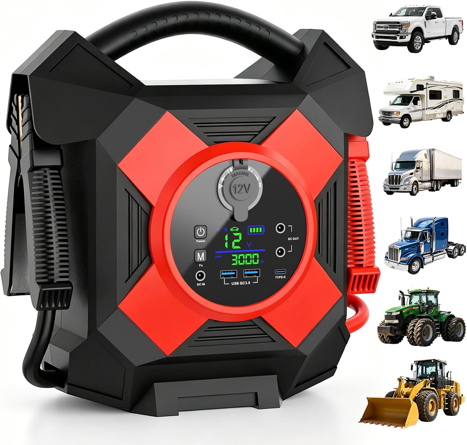 Heavy Duty Truck Jump Starter: 30000A 12V Semi Truck Jump Starter,Starts Diesel & Gasoline Engines up to 50 L in Extreme Weather from -40°F to 140°F,Essential Emergency Tool for Commercial Vehicl