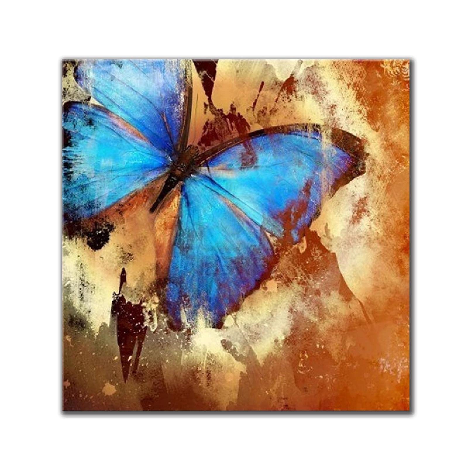 Yooyu Arte de pared de mariposa azul Pinturas en lienzo de estilo nórdico Carteles minimalistas de mariposas Impresiones para decoración de sala de estar 80x80cm (32x32in) Marco interno