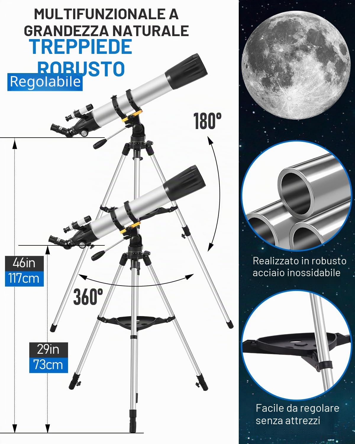 Telescopio Astronomico per Adulti e Principianti - Apertura 90mm, 900mm Refrattori Telescopi Professionale, Telescope Portatile per Bambini con Treppiede, Adattatore Telefono, Filtro lunare