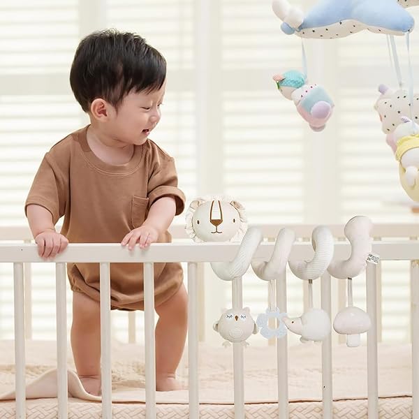 ZVD Jouet Poussette Bebe, Jouet de Poussette pour Bébé, Animaux en Peluche en Spirale Suspendus de Berceau, d'activité sensorielle éducative grinche,Spirale d'activité bébé (Ours) - 5