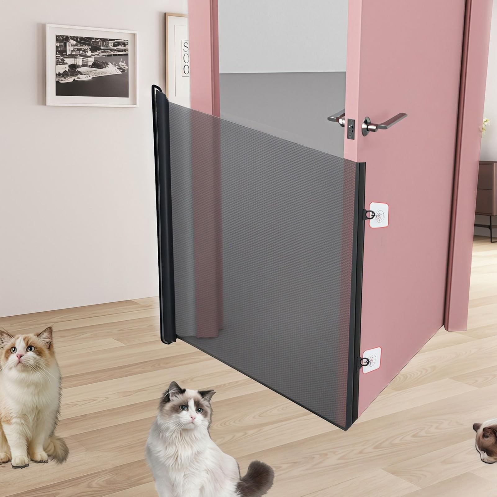 Puerta para Mascotas De Malla Deslizante 110/130cm Barrera De Seguridad para Perros Retráctil con Posicionadores Y Ganchos No Drilling para Niños, Gatos Y Perros, Adecuada Uso En Interiores