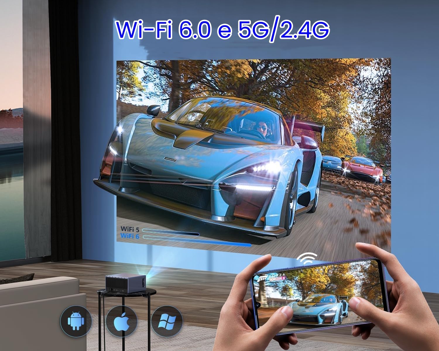 Proiettore HYTOBP LT2 600 ANSI 1080P Con WiFi 6 E Bluetooth 5.1 - Auto Focus 4K, 6D Keystone, Per Esterno E Casa, Compatibile Con IOS/Android - Foto 8