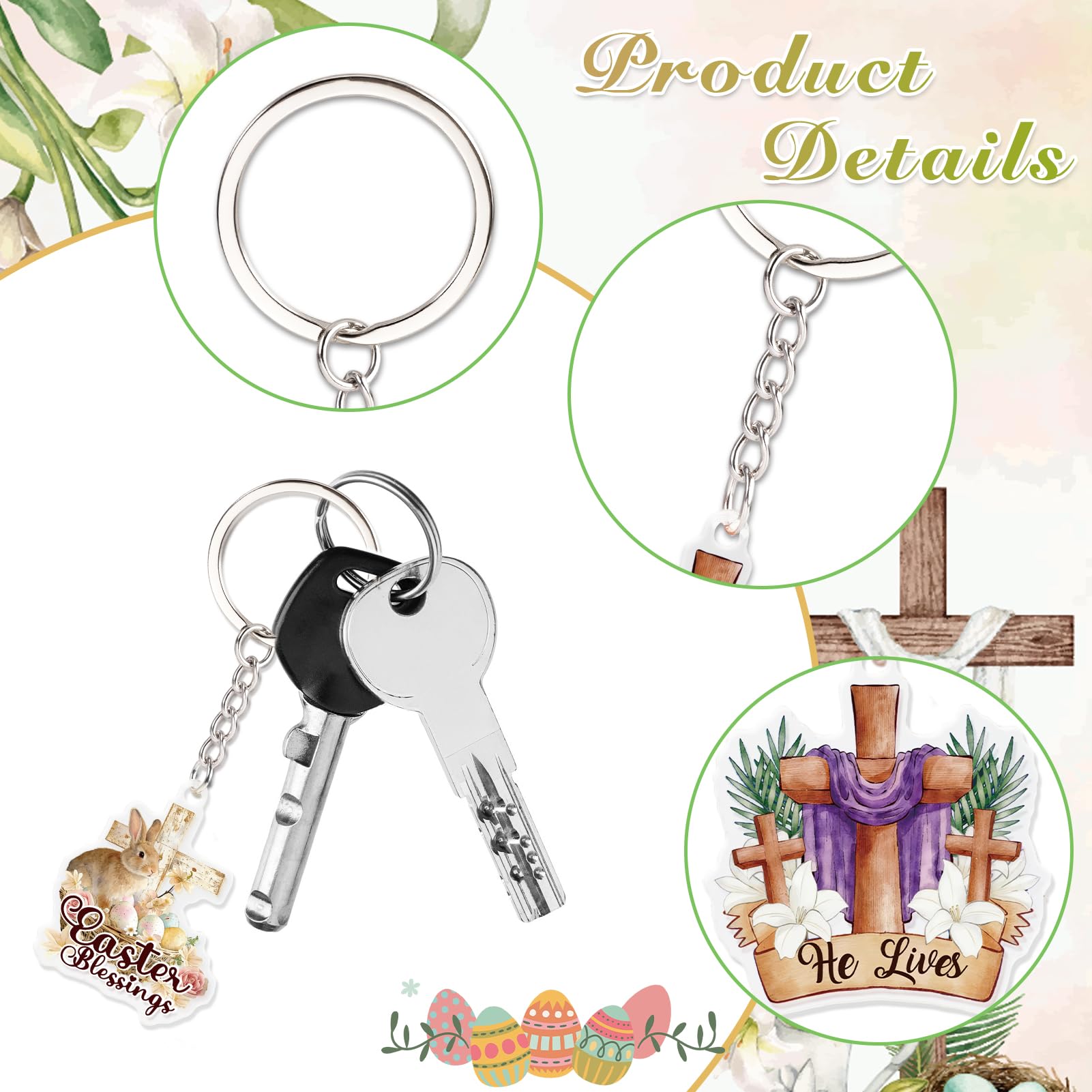 HOWAF 24 Pcs Easter He Is Risen Gift Keychains Bulk, Christian Easter Acrylic Bible Verse Keychain Set, Religious Jesus Gifts for Adults Kids, Sunday School Classroom Prizes, Church Party Favors