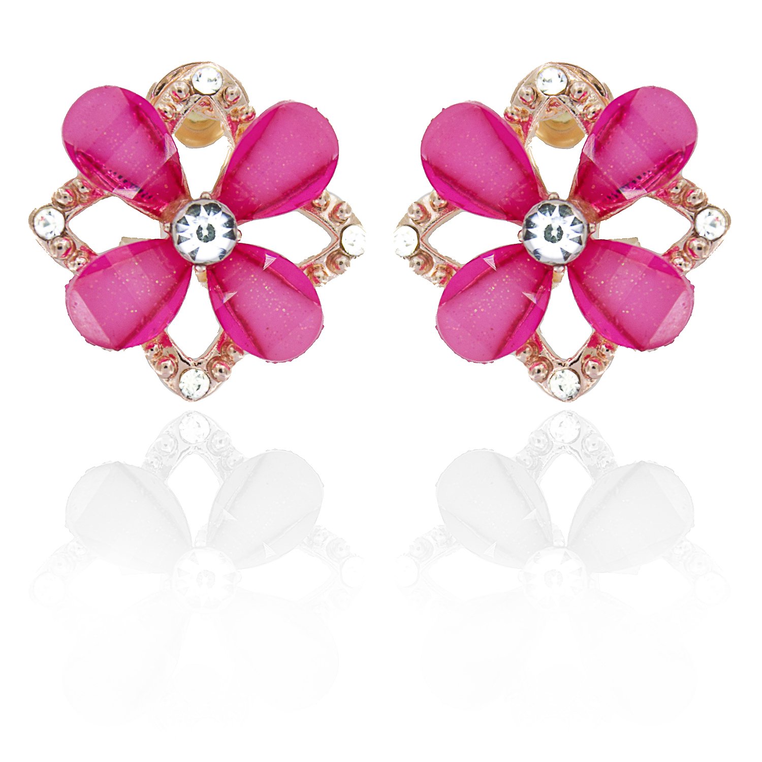 YouBella Jewellery Gold Plated Flower Shape Crystal Earrings for Girls and Women (PINK)