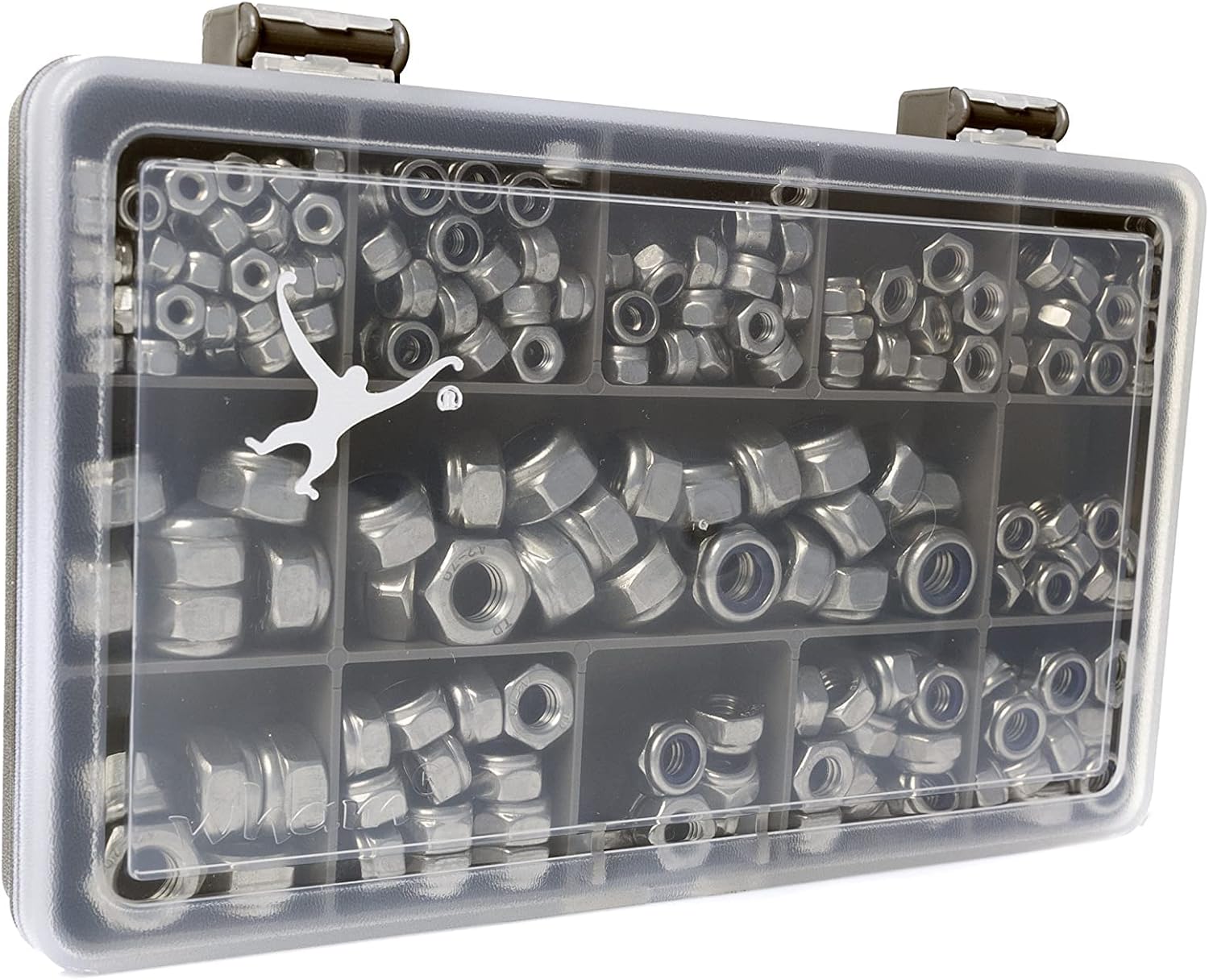 230 Assorted Nyloc Nuts, A2-70 Stainless Steel, M3, M4, M5, M6 & M8 in a Durable Compartment Box