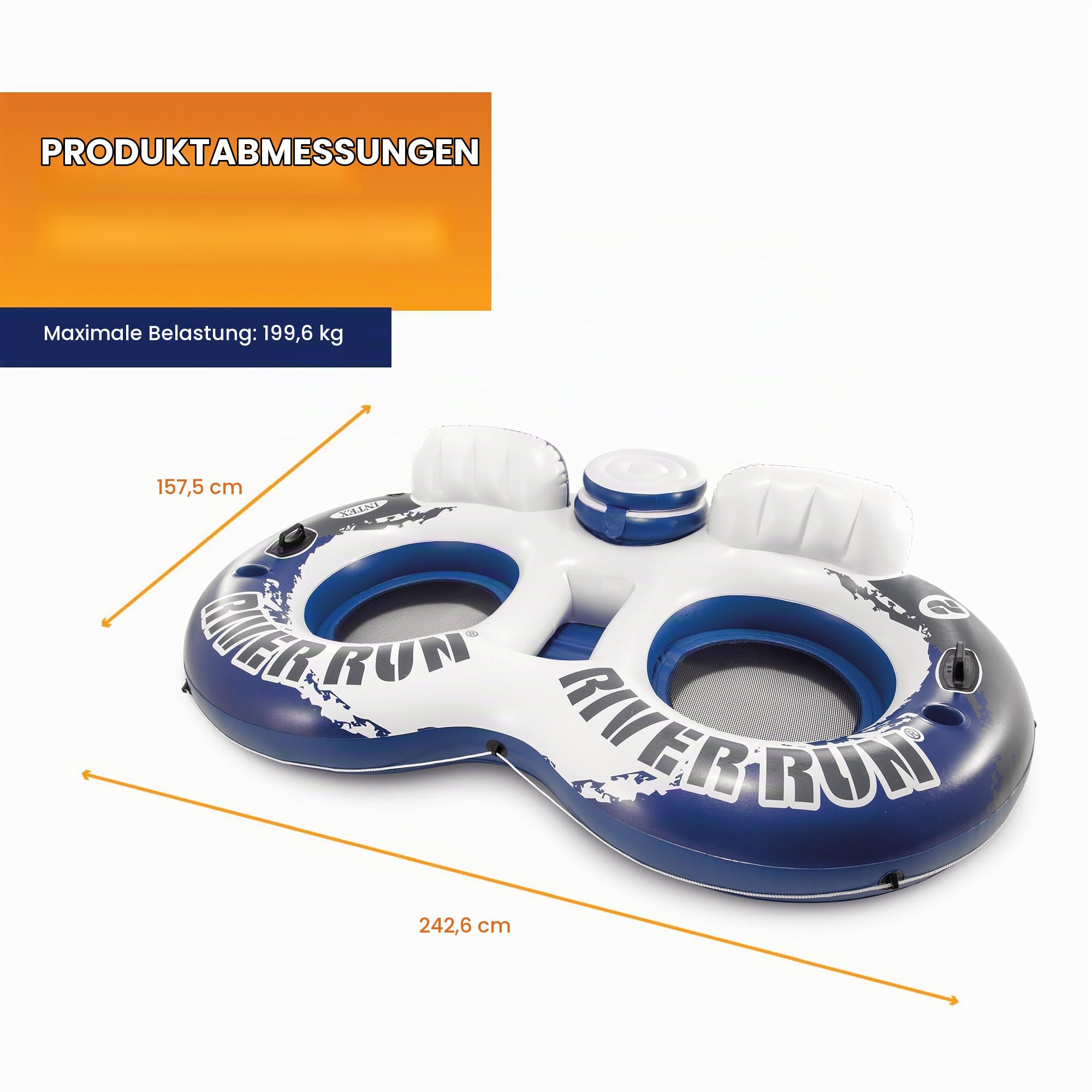 Intex River Run II Aufblasbarer 2-Personen-Pool-Schwimmkörper mit befestigtem Kühler und Reparaturset