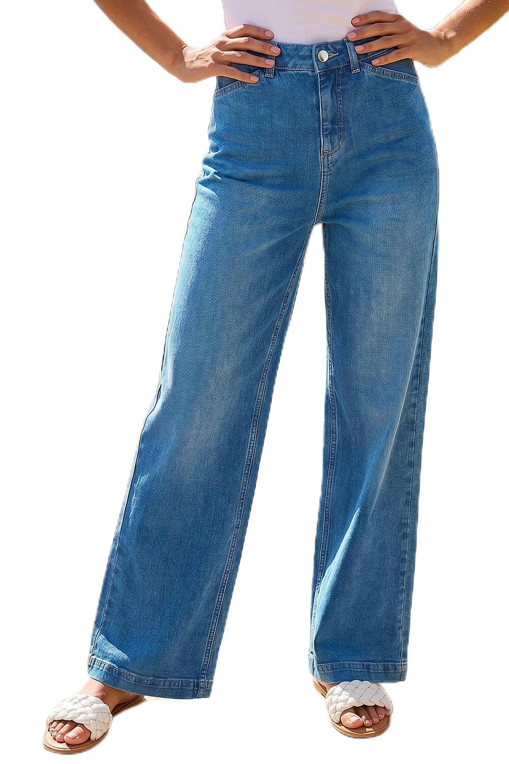 Roman Women's Light Denim Cotton Blend Wide Leg Stretch Jeans Size 18