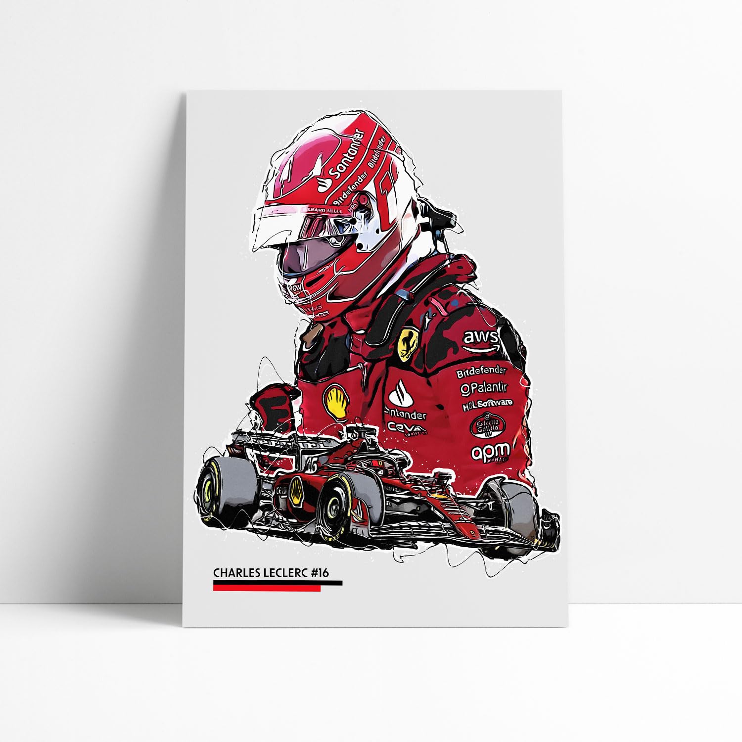 Charles Leclerc F1 Print - Number 16 | F1 Grand Prix Poster | A4 | F1 Wall Art | Ferrari Poster (A4 white frame)
