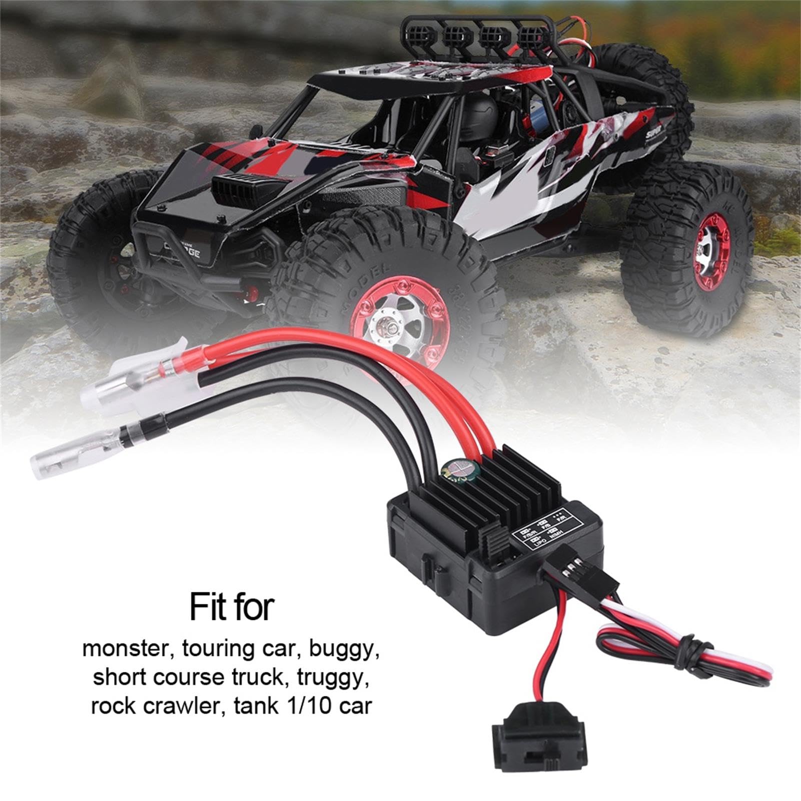 ESC 60A Brossé RiToEasysports – Etanche, Anti-Poussière – Pour Voitures 1/10 RC, Crawler Et Truggy