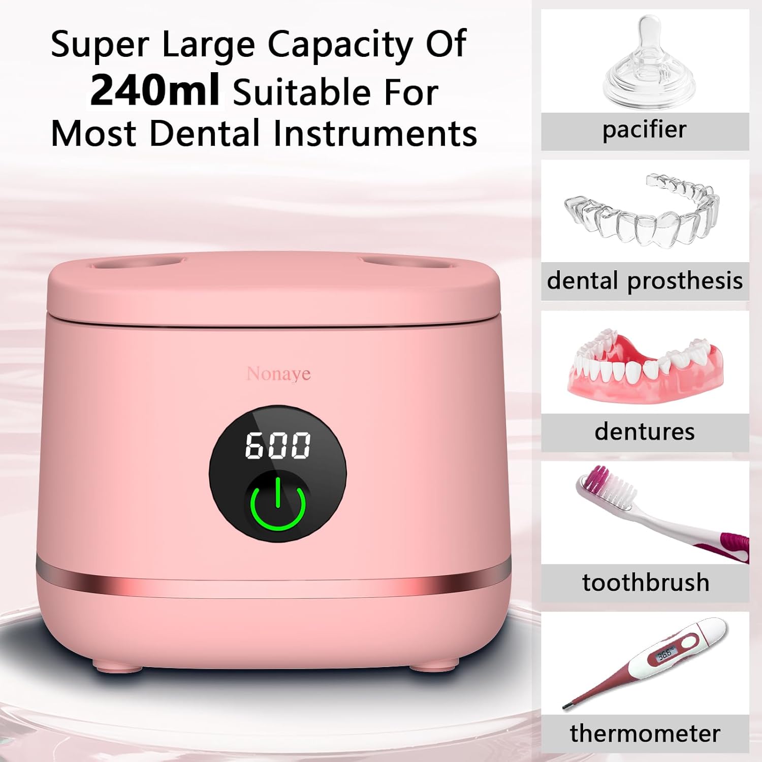 Dental Ultrasonic Retainer Cleaner Machine-45khz , Cleaning for Dentures, Mouth Guards, Aligners, Night Guards, Braces, Toothbrush Heads & Jewelry,Protable UV Retainer Cleaning Pod for Home &Travel
