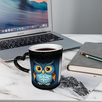 Magic Heat Sensitive Color Changing Cup 11oz Personalized Coffee Mug Minimalist Owl Ceramic Mug for Birthday Christmas Gift