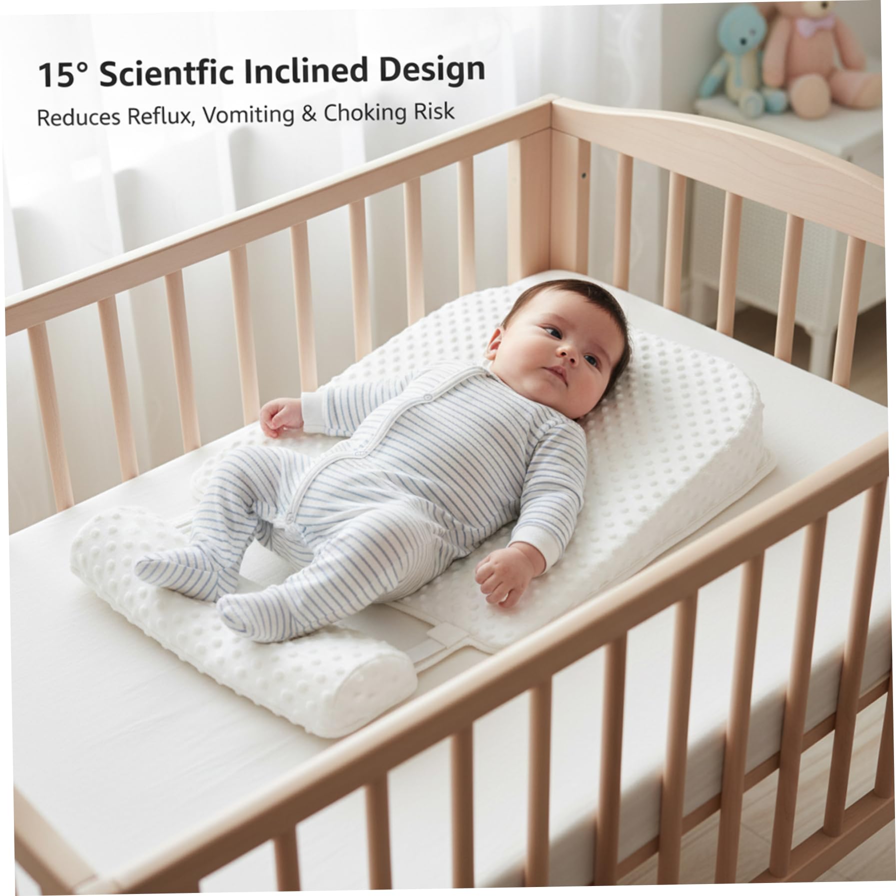 Almohada de cuña para bebés con inclinación antisaliva de 15 grados, doble cara refrescante de Tencel y felpa para todas las estaciones, multiusos para alimentación y tiempo boca abajo - Estilo 2