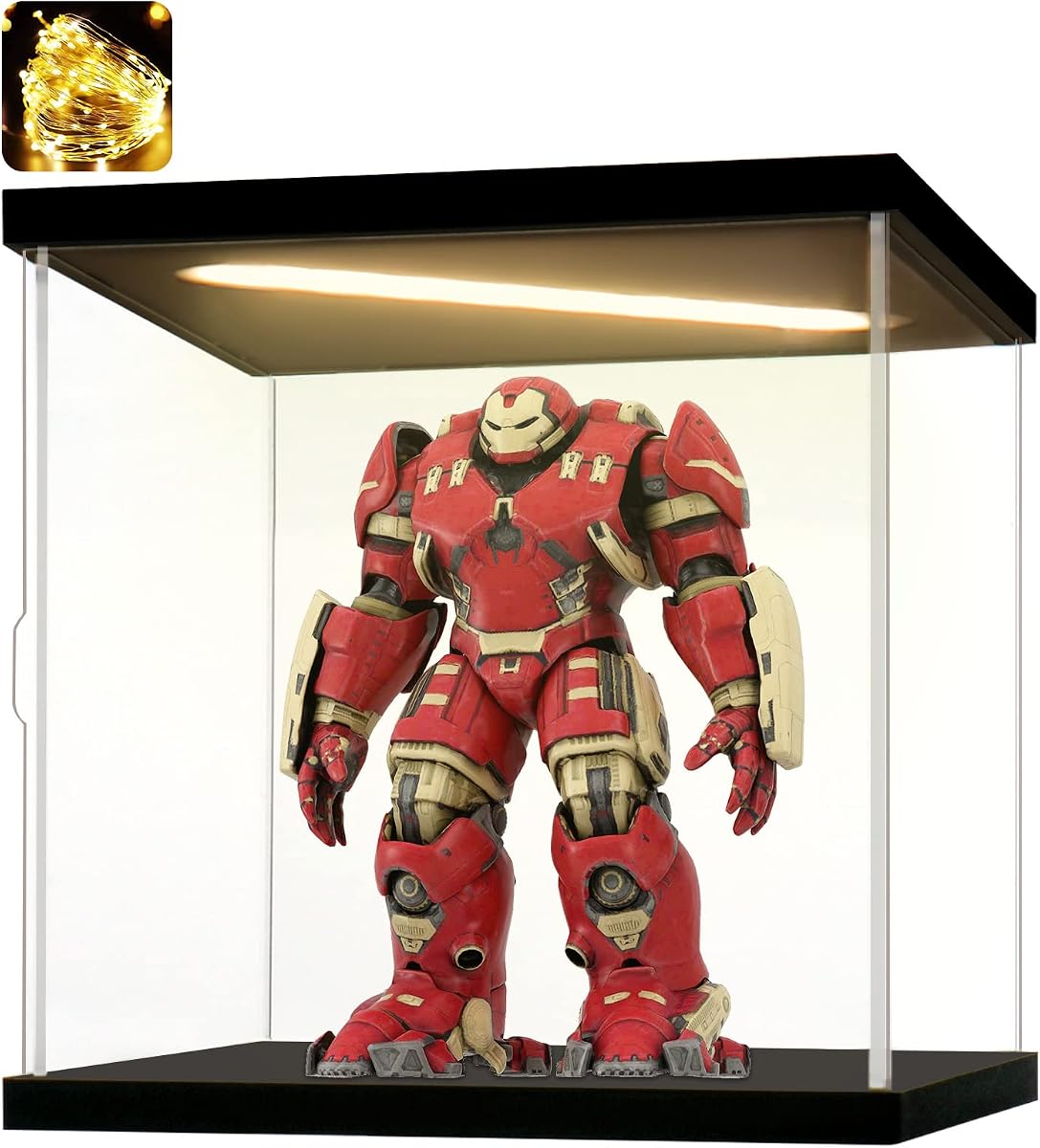 Acrylic Display Case for Collectibles Clear Acrylic Boxes for Display Action Figures Dolls Lighted Baseball Trophy Display Case Home Storage Box(Black-Solid Yellow; 7.9*7.9*7.9 inch)