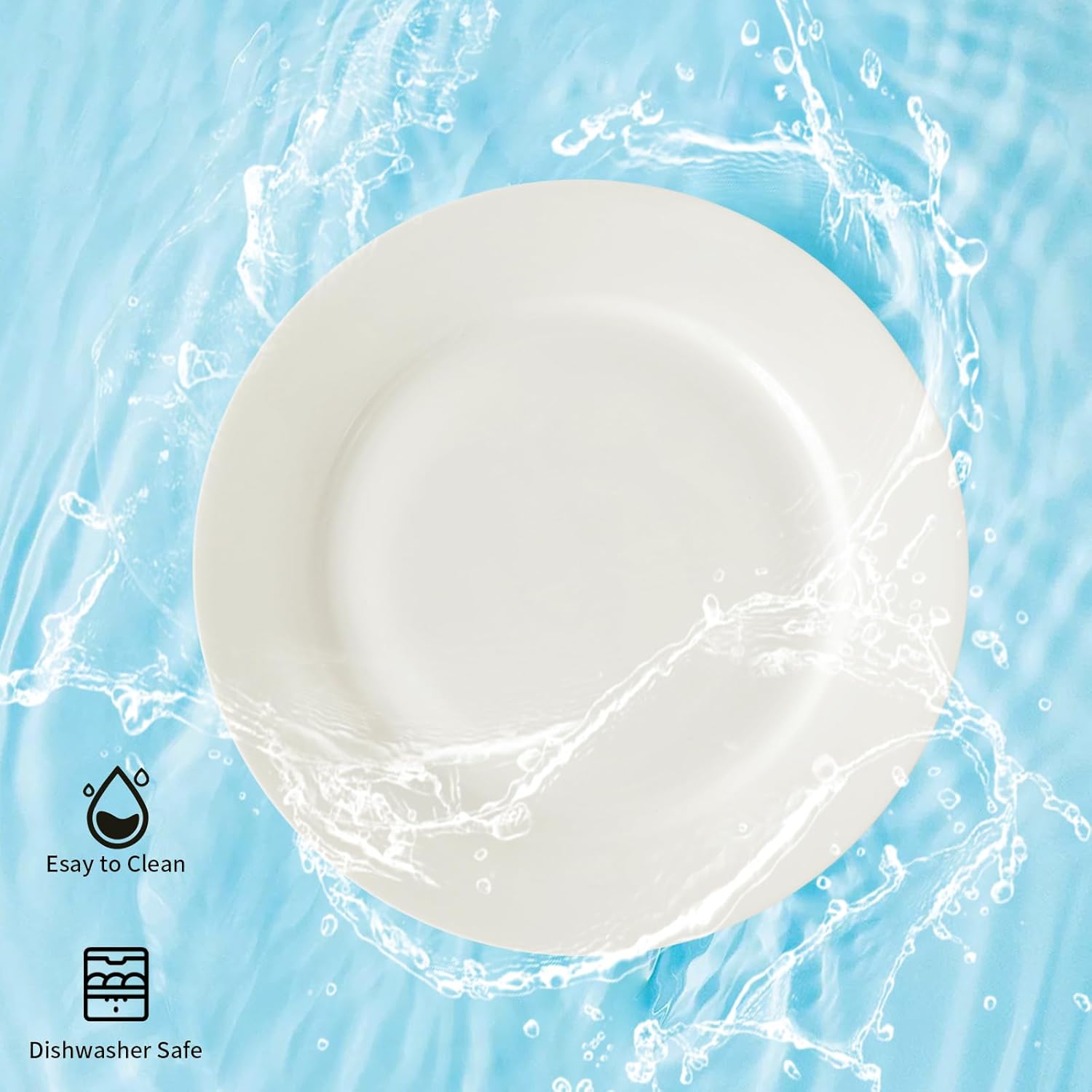 TAMAYKIM 10.5 Inch Porcelain Salad Dinner Plates 8 Pieces, Wide Rim Round Pasta Plates, Large Serving Dinnerware Sets, Scratch Resistant, Microwave, Oven, and Dishwasher Safe, White