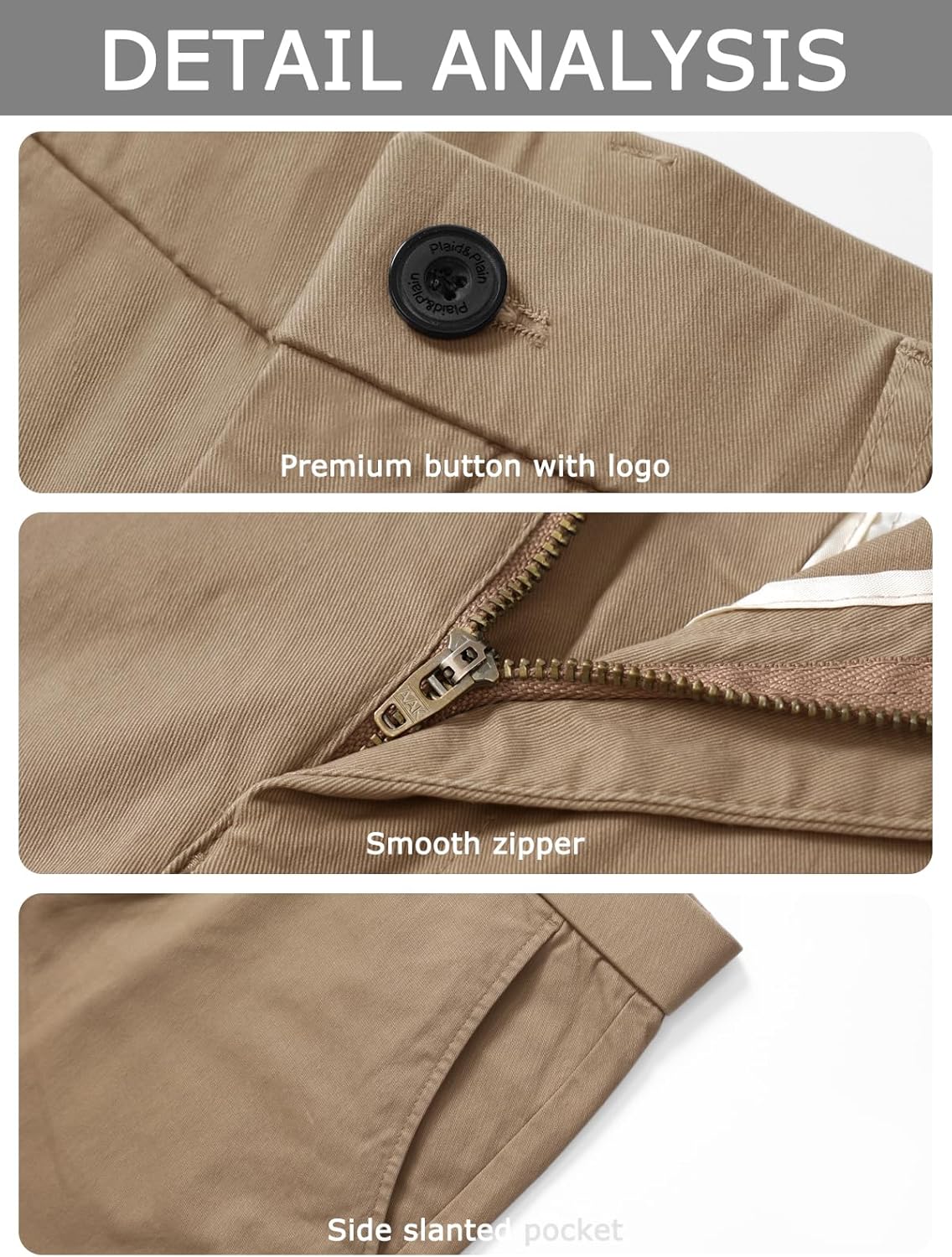 Plaid&Plain Men’s Slim Fit Khaki Pants Men’s Tapered Chino Pants - Image 5